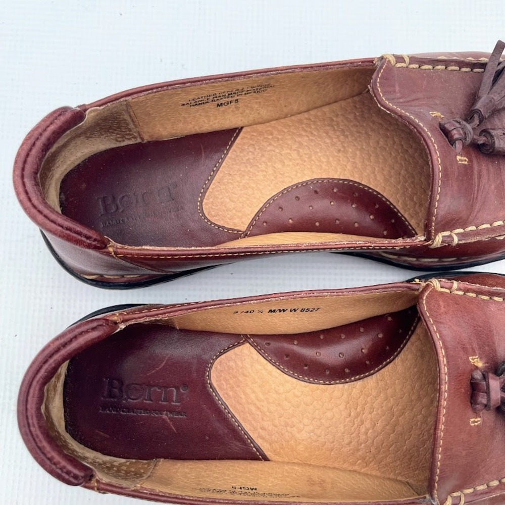 Born Brown Leather Tassel Loafers Womens 9 Moccasin Toe Handcrafted MGF5 - Picture 7 of 9